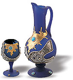 iran hand craft art work Porcelain galss Opaque Gold & Silver Embossed Pitcher & Cup
