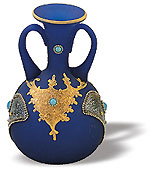 iran hand craft art work Porcelain galss Opaque Gold & Silver Embossed Pot-Belly Vase