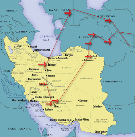 map iran tashkand kirkizistan bukhara almaty